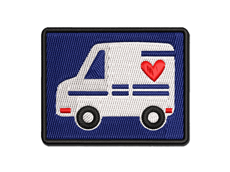 Mail Shipping Delivery Truck with Heart Multi-Color Embroidered Iron-On or Hook & Loop Patch Applique