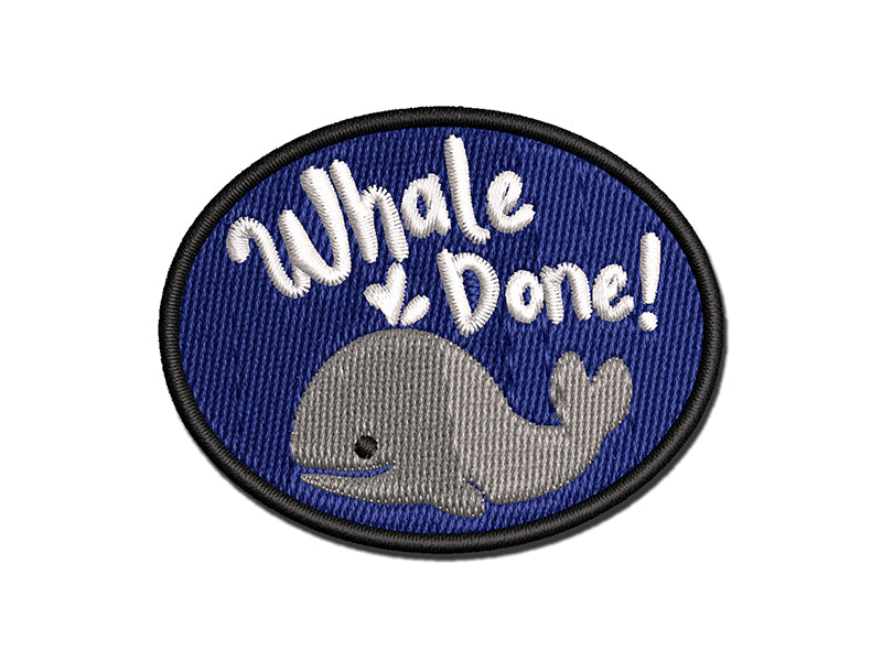 Whale Well Done Teacher Student School Multi-Color Embroidered Iron-On or Hook & Loop Patch Applique