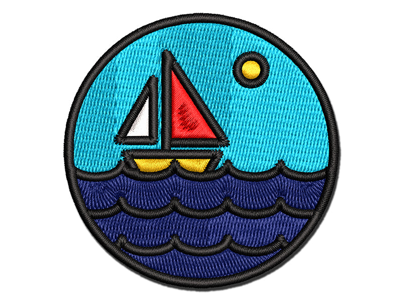 Sailboat on Ocean Lake Multi-Color Embroidered Iron-On or Hook & Loop Patch Applique