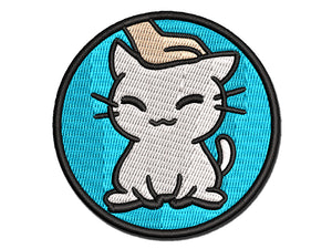 Satisfied Cat Kitty Headpat Multi-Color Embroidered Iron-On or Hook & Loop Patch Applique