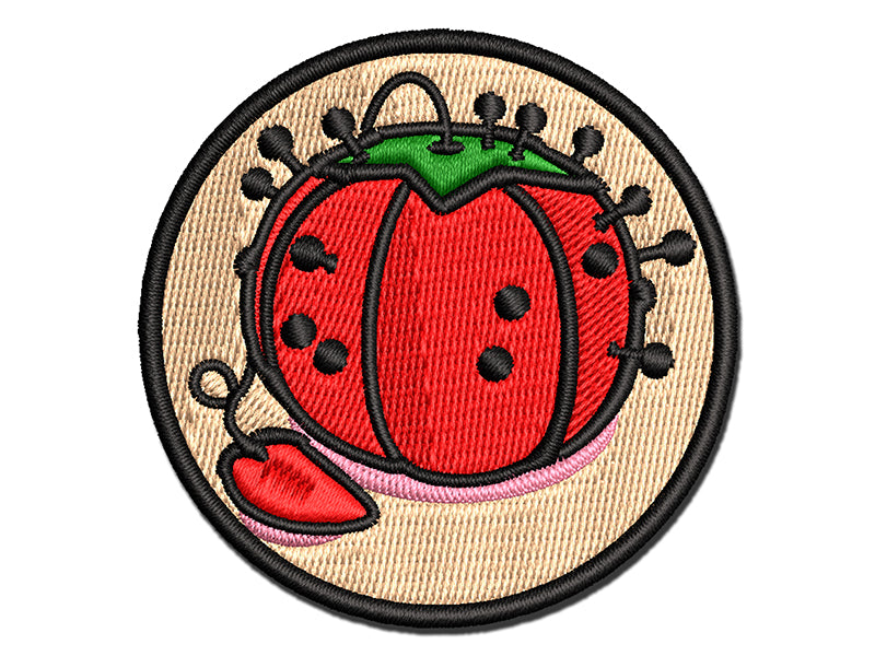 Tomato Pin Cushion with Strawberry Sewing Multi-Color Embroidered Iron-On or Hook & Loop Patch Applique