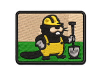 Construction Worker Builder Beaver with Shovel and Hard Hat Multi-Color Embroidered Iron-On or Hook & Loop Patch Applique