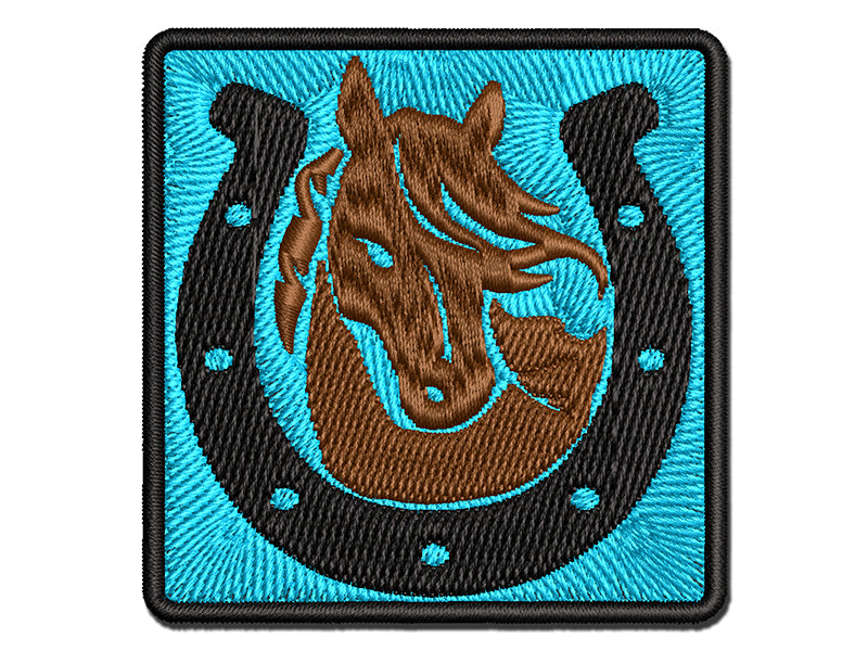 Horse in Horseshoe Multi-Color Embroidered Iron-On or Hook & Loop Patch Applique