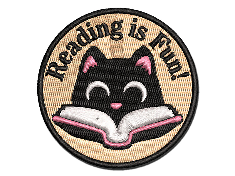 Reading is Fun Cat with Book Teacher Student Multi-Color Embroidered Iron-On or Hook & Loop Patch Applique
