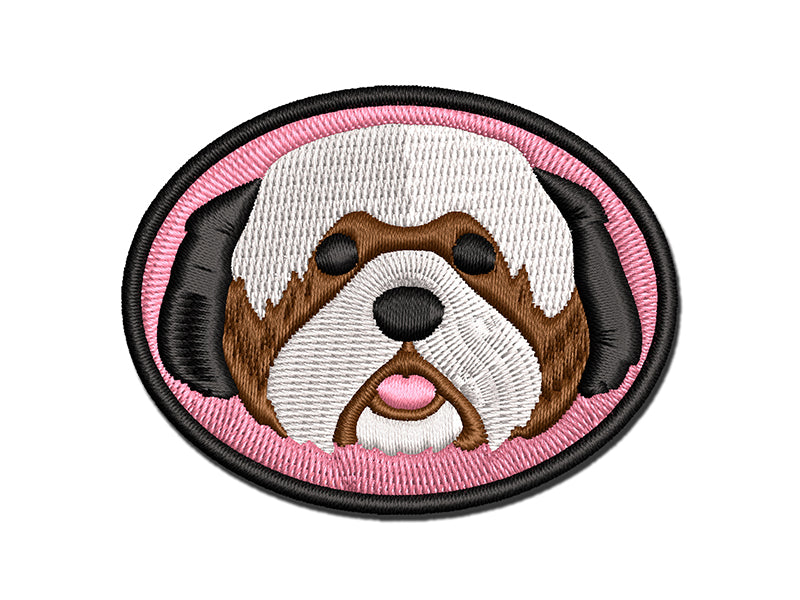 Shaggy Shih Tzu Dog Head Multi-Color Embroidered Iron-On or Hook & Loop Patch Applique