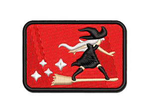 Young Witch Surfing on Broomstick Halloween Multi-Color Embroidered Iron-On or Hook & Loop Patch Applique