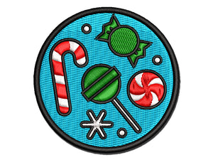 Christmas Candy Canes Lollipop Snowflakes Multi-Color Embroidered Iron-On or Hook & Loop Patch Applique