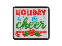 Christmas Holiday Cheer Candy Cane and Holly Multi-Color Embroidered Iron-On or Hook & Loop Patch Applique