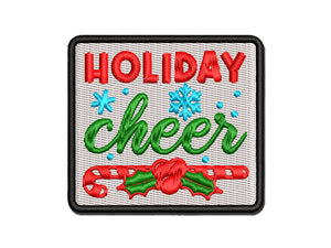 Christmas Holiday Cheer Candy Cane and Holly Multi-Color Embroidered Iron-On or Hook & Loop Patch Applique