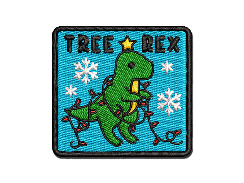 Christmas Tree Rex T-Rex Tyrannosaurus Dinosaur Pun Multi-Color Embroidered Iron-On or Hook & Loop Patch Applique