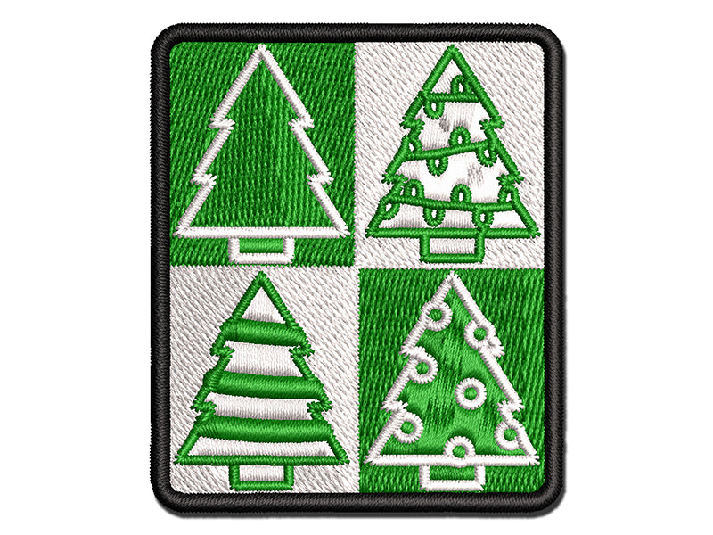 Christmas Trees Galore Pattern Multi-Color Embroidered Iron-On or Hook & Loop Patch Applique