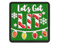 Let's Get Lit Christmas Lights Pun Multi-Color Embroidered Iron-On or Hook & Loop Patch Applique