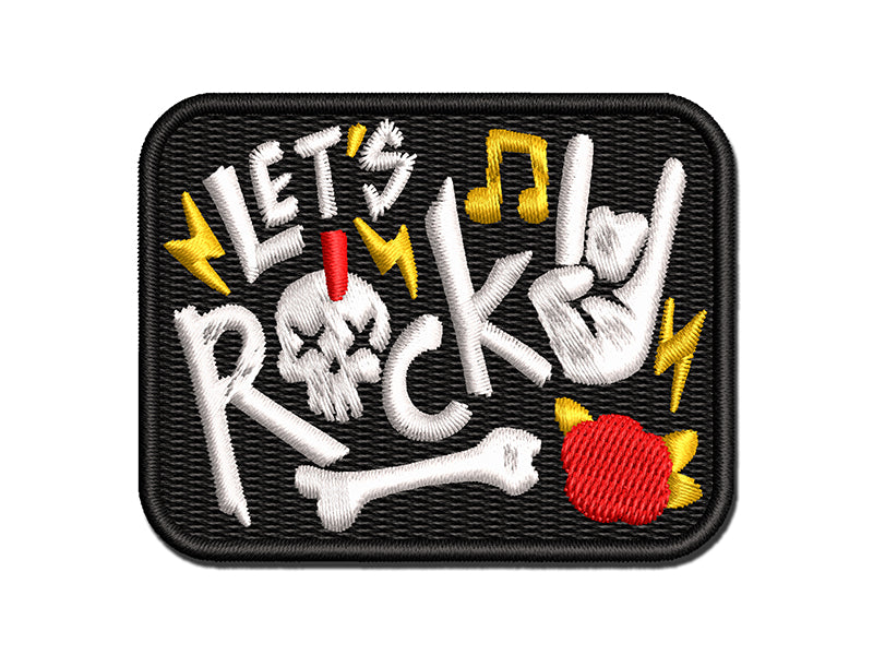 Let's Rock Roll Music Skull Hand Sign Multi-Color Embroidered Iron-On or Hook & Loop Patch Applique