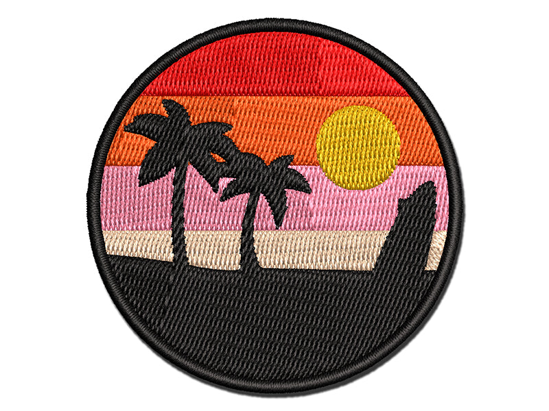 Retro Rainbow Beach Sunset Palm Trees Surfboard Multi-Color Embroidered Iron-On or Hook & Loop Patch Applique