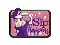 Sip Happens Wine Woman Multi-Color Embroidered Iron-On or Hook & Loop Patch Applique