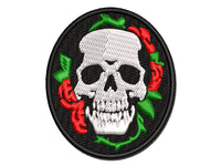 Skull and Roses Flowers Bones Multi-Color Embroidered Iron-On or Hook & Loop Patch Applique