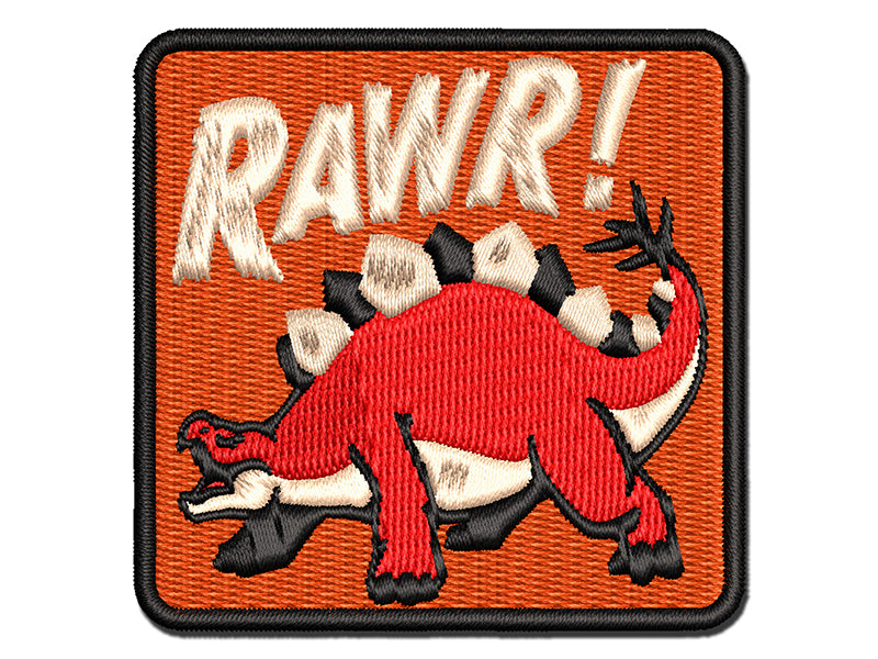 Stegosaurus Rawr Roar Dinosaur Multi-Color Embroidered Iron-On or Hook & Loop Patch Applique