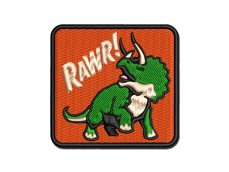 Triceratops Rawr Roar Dinosaur Multi-Color Embroidered Iron-On or Hook & Loop Patch Applique