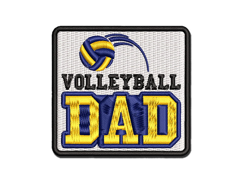 Volleyball Dad Text with Ball Multi-Color Embroidered Iron-On or Hook & Loop Patch Applique