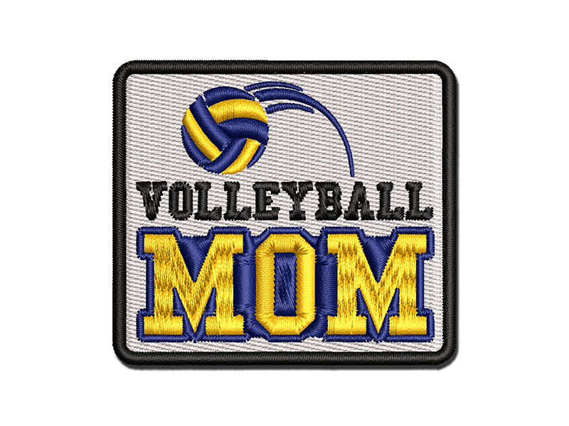 Volleyball Mom Text with Ball Multi-Color Embroidered Iron-On or Hook & Loop Patch Applique