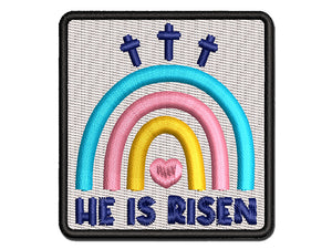 Easter Rainbow He is Risen Three Crosses Multi-Color Embroidered Iron-On or Hook & Loop Patch Applique