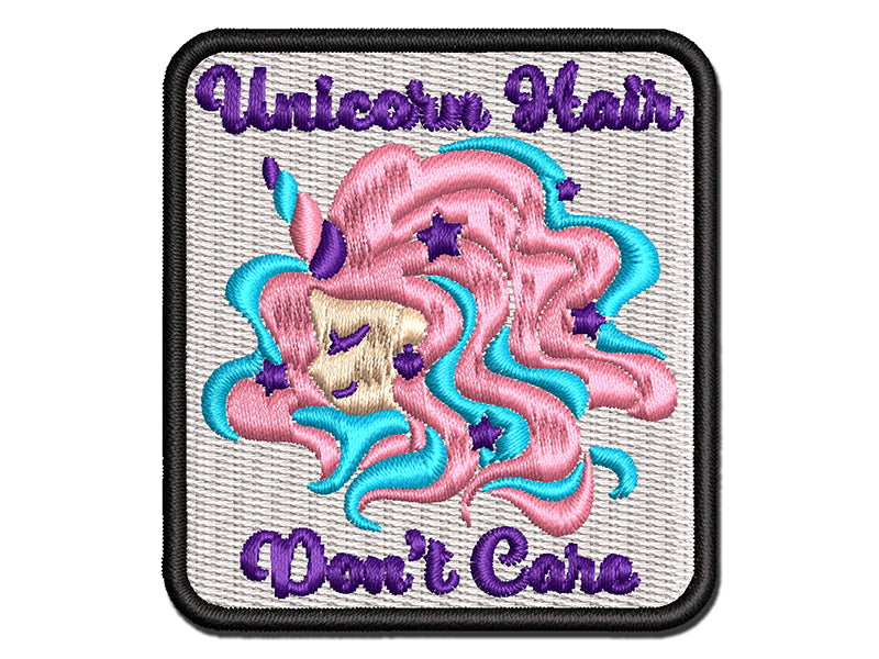 Unicorn Hair Don't Care Multi-Color Embroidered Iron-On or Hook & Loop Patch Applique