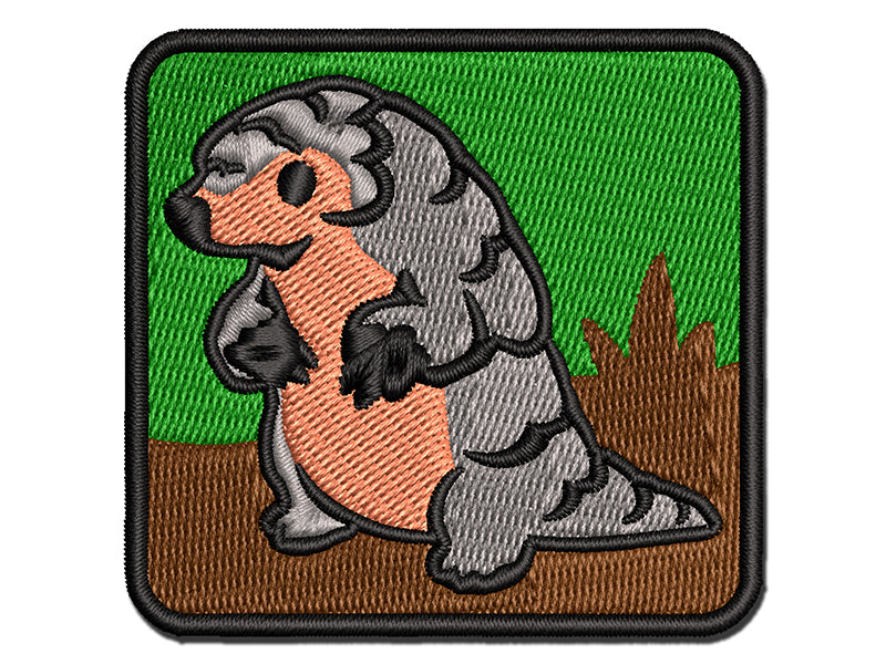 Cartoon Pangolin Endangered Species Standing Multi-Color Embroidered Iron-On or Hook & Loop Patch Applique