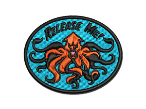 Release Me Kraken Squid Sea Monster Multi-Color Embroidered Iron-On or Hook & Loop Patch Applique