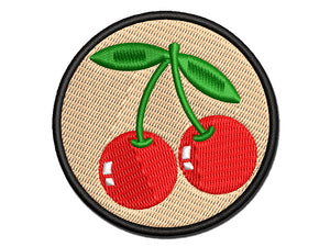 Pair of Cherries on Stem Cherry Fruit Multi-Color Embroidered Iron-On or Hook & Loop Patch Applique