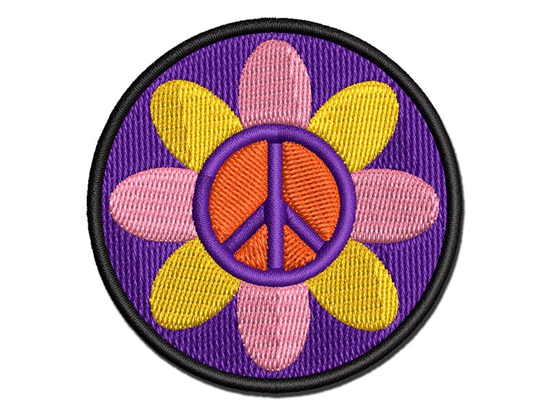 Peace Sign Flower Hippie Boho Love Happiness Multi-Color Embroidered Iron-On or Hook & Loop Patch Applique