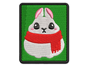 Plump Bunny Wearing Winter Scarf Multi-Color Embroidered Iron-On or Hook & Loop Patch Applique