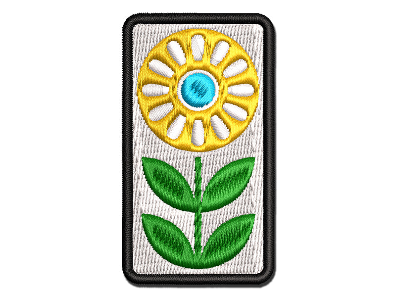 Scandinavian Sunflower Multi-Color Embroidered Iron-On or Hook & Loop Patch Applique