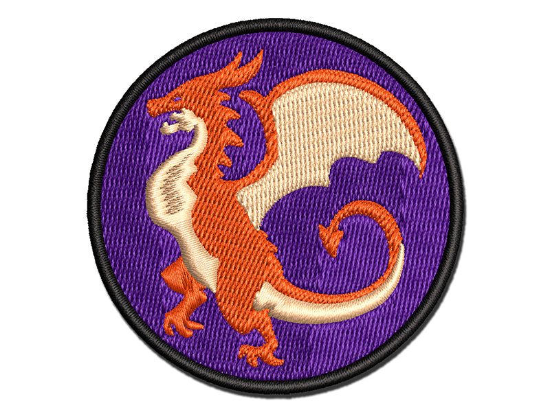 Fierce Wyvern Dragon Fantasy Silhouette Multi-Color Embroidered Iron-On or Hook & Loop Patch Applique