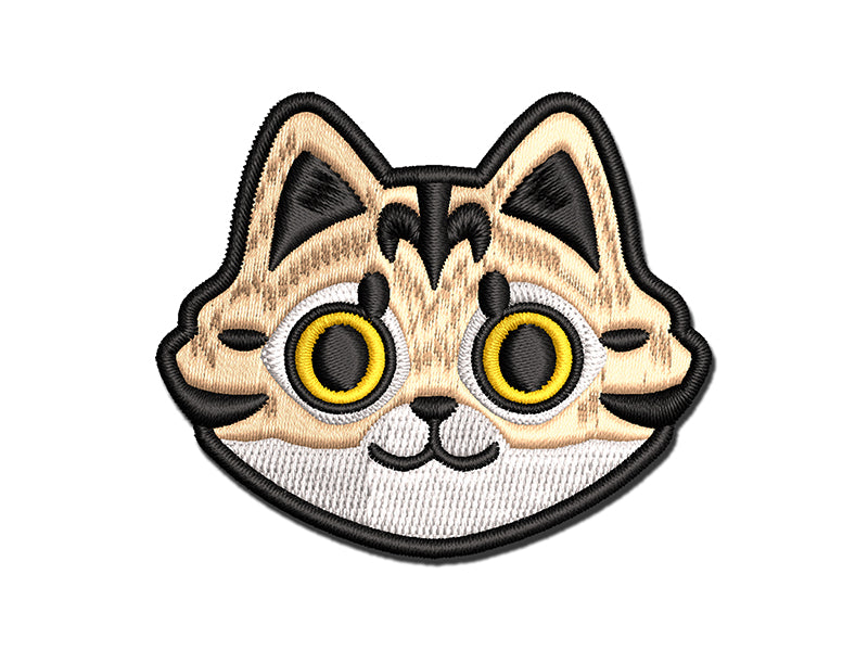 Fluffy Striped Tabby Cat Head Multi-Color Embroidered Iron-On or Hook & Loop Patch Applique