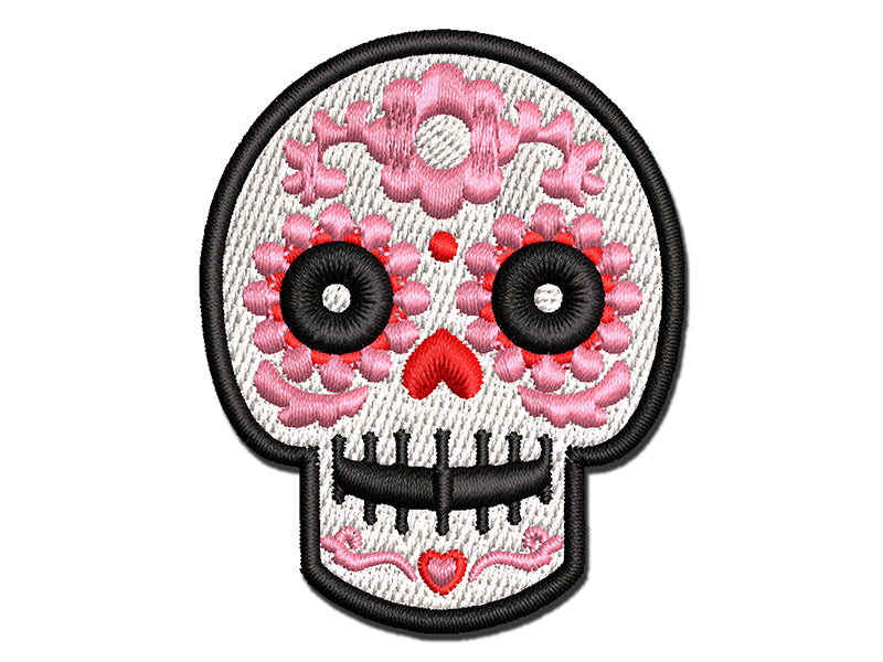 Happy Floral Sugar Skull Dia De Los Muertos Multi-Color Embroidered Iron-On or Hook & Loop Patch Applique
