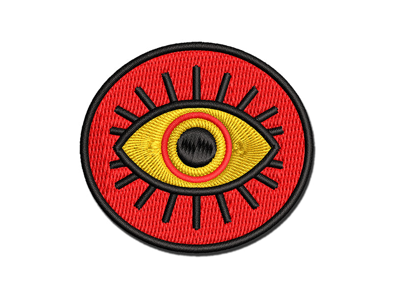 Ominous Eye with Eyelashes in Circle Multi-Color Embroidered Iron-On or Hook & Loop Patch Applique