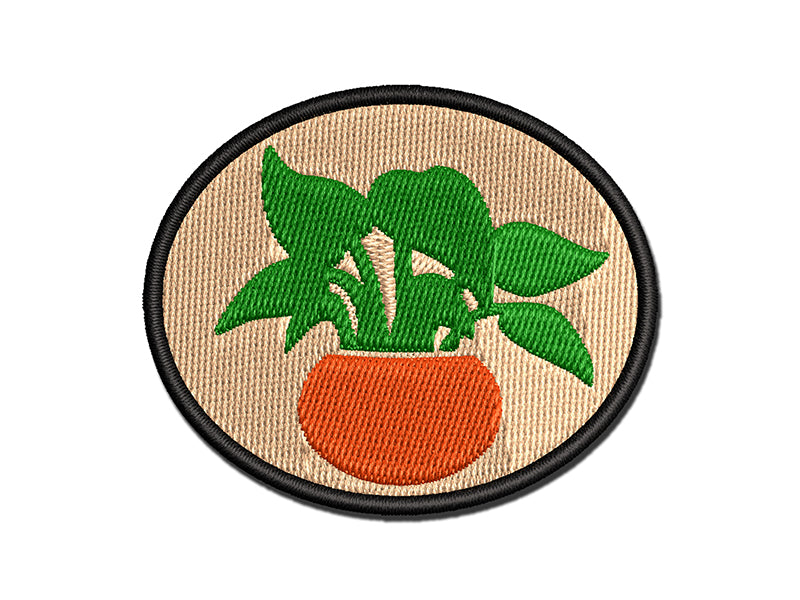 Potted Plant Pothos Devils Ivy Multi-Color Embroidered Iron-On or Hook & Loop Patch Applique