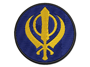 Sikh Khanda Indian Punjab Religious Symbol Multi-Color Embroidered Iron-On or Hook & Loop Patch Applique