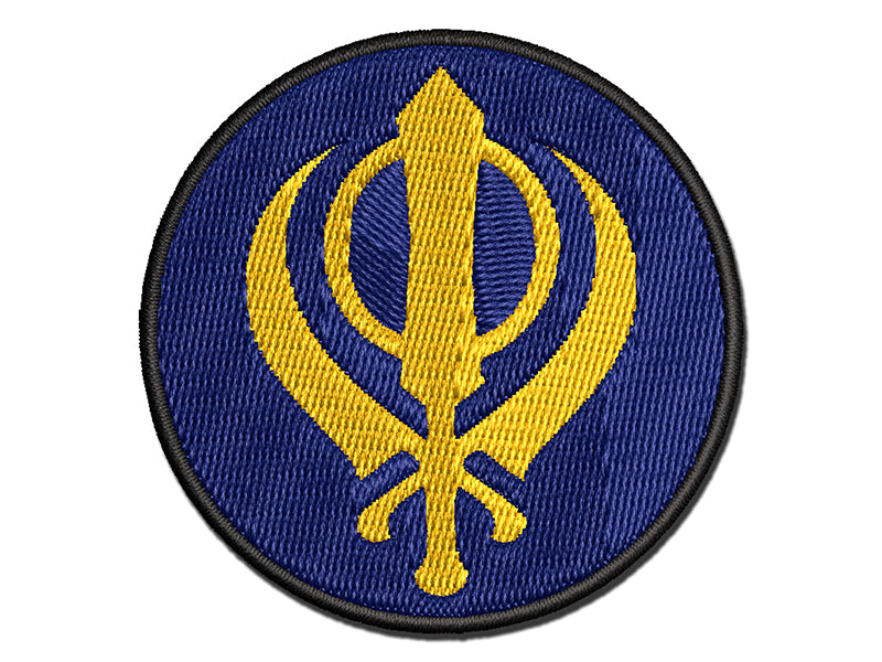 Sikh Khanda Indian Punjab Religious Symbol Multi-Color Embroidered Iron-On or Hook & Loop Patch Applique