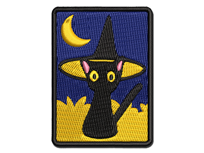 Spooked Cat in Witch Hat Halloween Multi-Color Embroidered Iron-On or Hook & Loop Patch Applique
