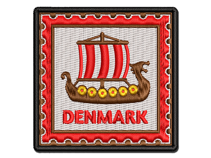 Denmark Travel Viking Ship Multi-Color Embroidered Iron-On or Hook & Loop Patch Applique