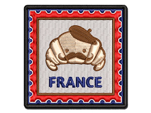 France Travel French Croissant with Beret Multi-Color Embroidered Iron-On or Hook & Loop Patch Applique