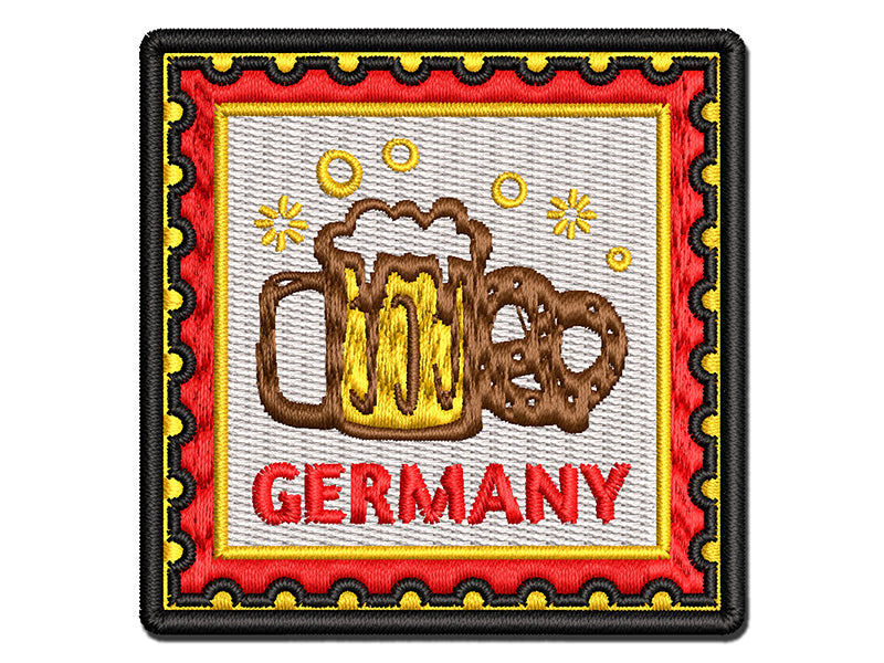 Germany Travel Beer Stein and Pretzel Multi-Color Embroidered Iron-On or Hook & Loop Patch Applique