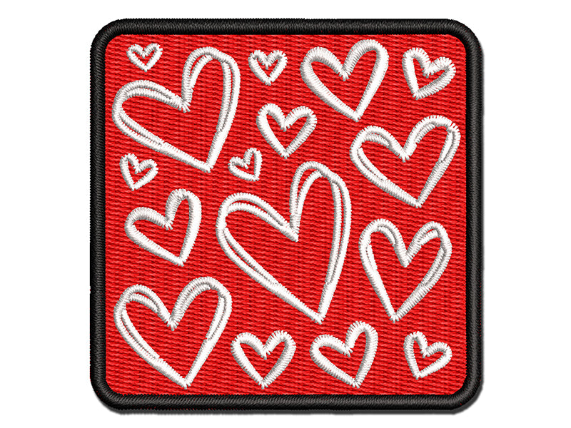 Scattered Sketchy Hearts Love Multi-Color Embroidered Iron-On or Hook & Loop Patch Applique