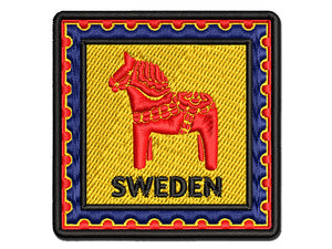 Sweden Travel Dalecarlian Dala Swedish Red Horse Multi-Color Embroidered Iron-On or Hook & Loop Patch Applique