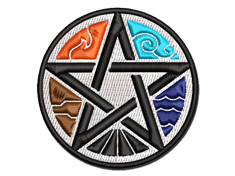 Pentacle Star of Elements Magical Talisman Symbol Multi-Color Embroidered Iron-On or Hook & Loop Patch Applique