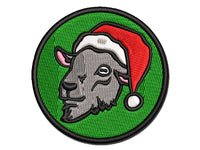 Goat Head with Santa Hat Christmas Multi-Color Embroidered Iron-On or Hook & Loop Patch Applique