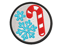 Holiday Christmas Candy Cane Snowflakes Multi-Color Embroidered Iron-On or Hook & Loop Patch Applique