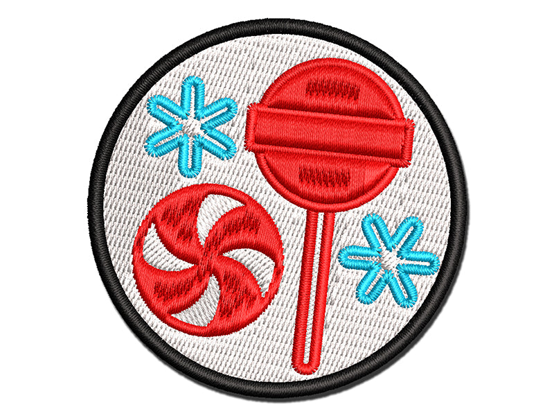 Holiday Christmas Peppermint Lollipop Candy Multi-Color Embroidered Iron-On or Hook & Loop Patch Applique