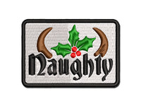 Naughty with Holly Christmas Krampus Multi-Color Embroidered Iron-On or Hook & Loop Patch Applique